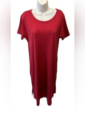 Wool&Co Cora Shift Dress Sz L Garnet Wool Blend Pockets Side Splits No Belt